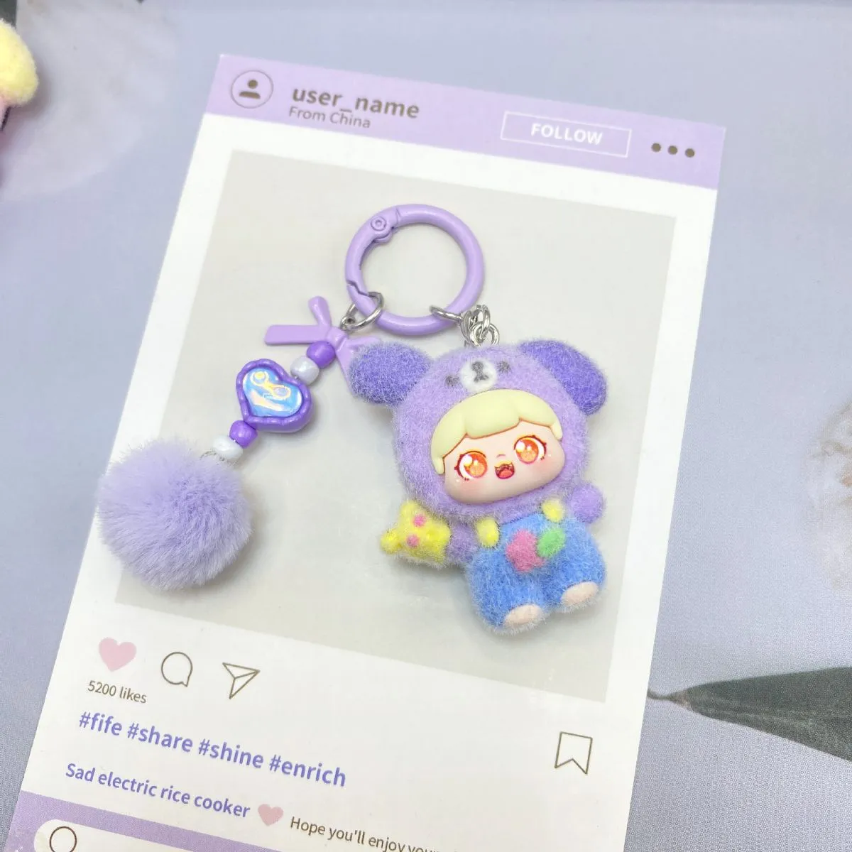 Flocked Naughty Sweetie Plush Figure – DIY Keychain Charm Accessory, Cute Animal Desk Decor & Bag Pendant Gift
